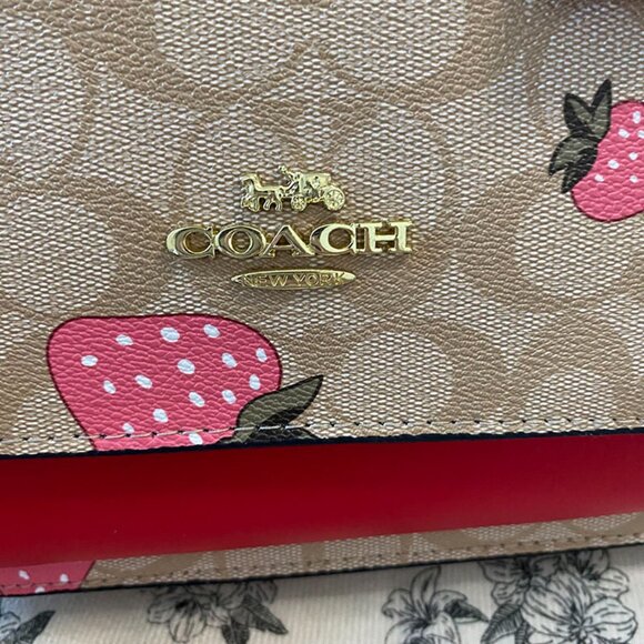 Coach Classic Monogram Strawberry Print Chain Crossbody Bag - Picture 7 of 14